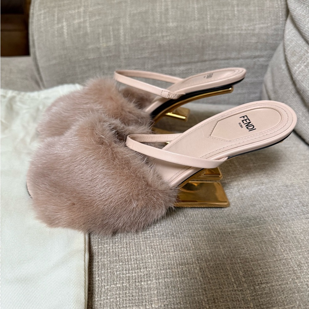 Fendi Women's Fur Mules - Cream and Gold